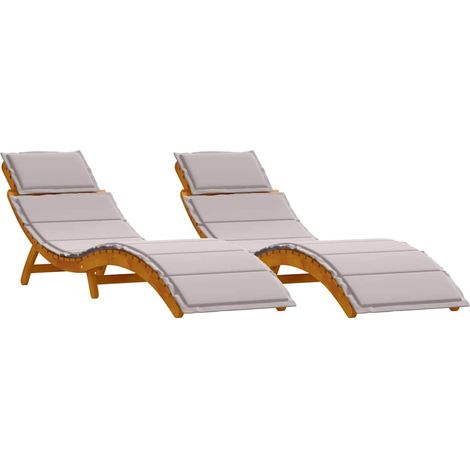 Chaise longue，Bain de soleil，Transat 2 pcs Taupe 184 x 55 x 64cm Bois d'acacia massif CFW51447