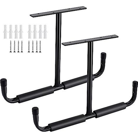 Lot de 2 Crochets de Plafond pour Garage, Support de Rangement Mural en Acier Robuste pour Vélo, Bois et Outils, Système de Suspension Solide et Durable, Noir (1/4)