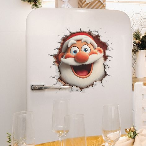Adesivo murale con effetto 3D: un Babbo Natale stravagante che sfonda il muro - perfetto per decorare soggiorni, studi e ingressi. (1/2)
