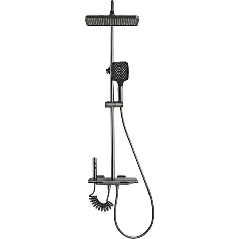 Sistema de ducha, pantalla digital, funciones ajustables, agua caliente/fría, color gris. (1/2)