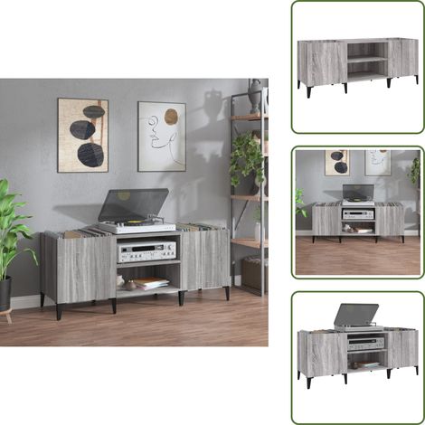 Armoire à disques sonoma gris 121x38x48 cm bois d'ingénierie - Meuble À Disques - Armoire À Vinyle - Rangement Disque Vinyle - Étagère Musique - Support Tourne-disque (1/5)