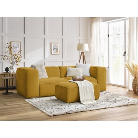 BOBOCHIC - Canapé droit fixe 2 places ZEPHYR avec pouf Jaune (1/5)