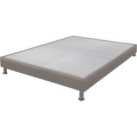 Sommier tapissier + jeu de pieds 160x200 Omega simili taupe 2x18 lattes (1/3)