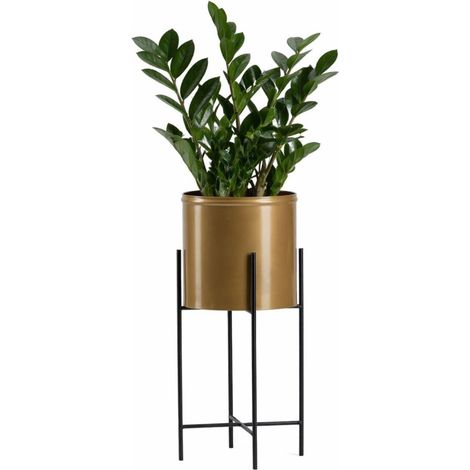 Soporte para macetas con tapa de 55 cm, color negro y dorado. (1/5)