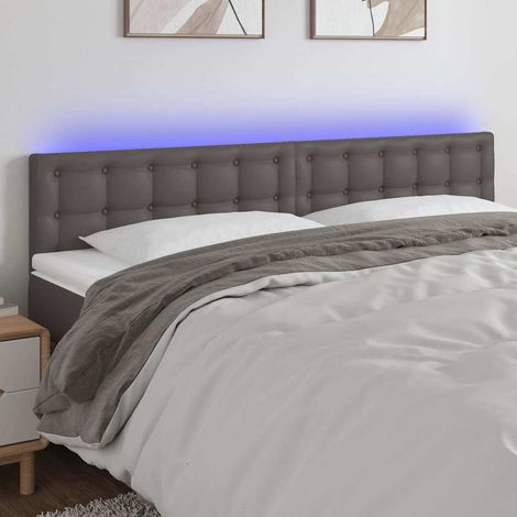 Tête de lit LED gris en similicuir 160 x 5 x 78/88 cm avec 2 bandes lumineuses - PANGIVO (1/5)