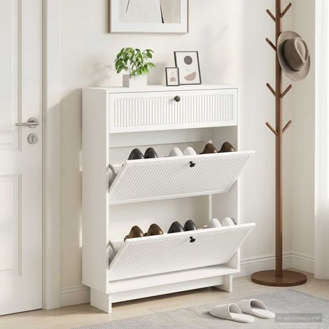 vidaXL Shoe Cabinet EDE 78 x 24 x 103 cm Engineered Wood White (1/5)