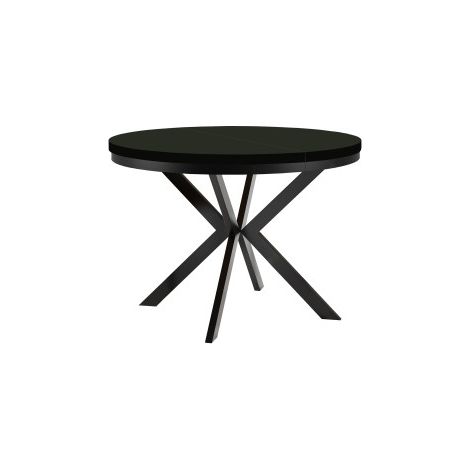 Table de salle à manger ronde extensible ENDIK avec cerclage métallique, diamètre : 100 / 200 cm, couleur : noir (1/3)