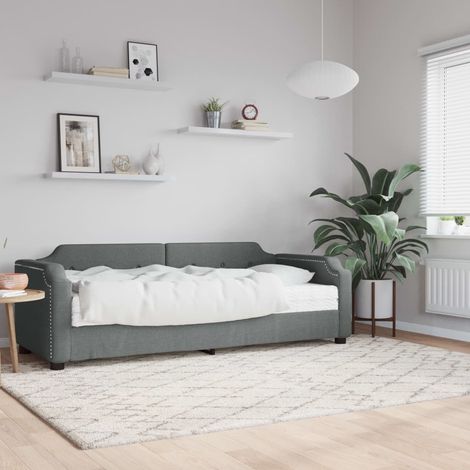 Lit Adulte，Lit simple，Lit de jour avec matelas gris foncé 90x190 cm tissu CIV227228 (1/5)
