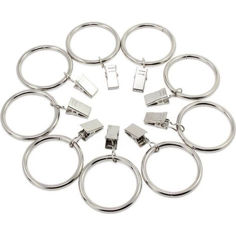 20 Pièces Anneaux de Rideau avec Pince, 38mm Diamètre Intérieur (Argent) Anneaux de Suspension de Rideaux en Acier Inoxydable avec des Clips pour Rideau Photos Décoration (1/4)