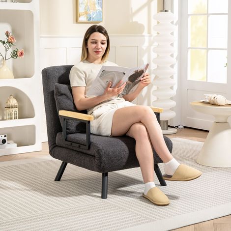 Sofá Cama Individual Plegable Silla Cama Convertible 4 en 1 Respaldo Ajustable de 5 Niveles y Almohada 63x73x81 cm Gris (1/5)