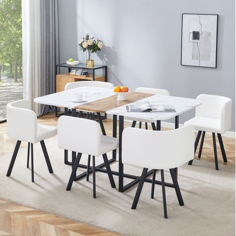 Conjunto de comedor mesa 6 sillas 150x100x79 cm MDF metal blanco negro – MEUBLIV (1/5)