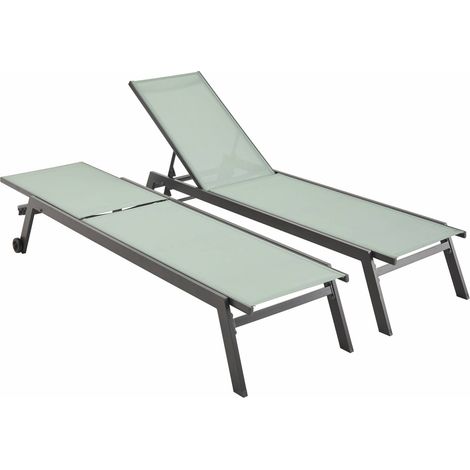 Set of 2 multi-position aluminium sun loungers with wheels Anthracite 191x55x94 cm - Elsa