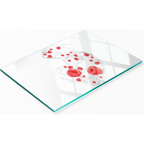 Dekoratives Küchenschneidebrett aus Glas, Himbeeren mit Milch, 80 x 52 cm (1/5)