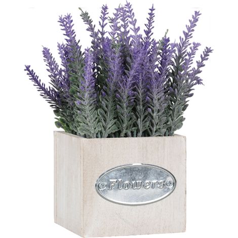 2 plantes de lavande artificielles, pots en bois artisanal, fleurs violettes décoratives pour salle de bain et bureau