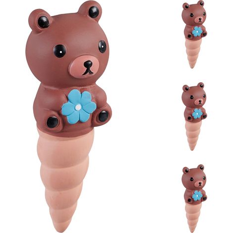 Relaxdays 4x Clay Cone Watering, 100 ml each, Irrigation Aid for Houseplants, Bear Design, Sprinkler Plug, Colourful