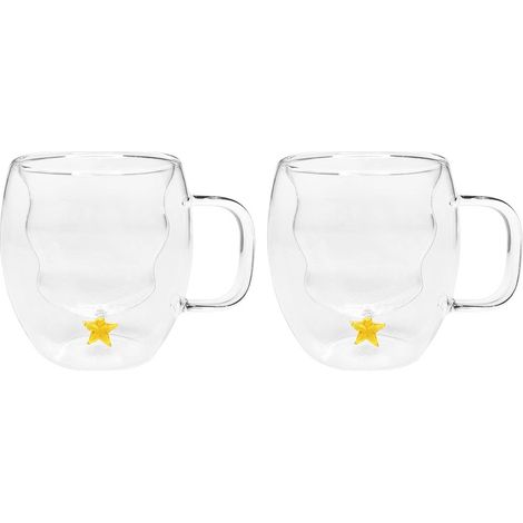 Lot de 2 Tasses Double Paroi en Verre Borosilicate Étoile Dorée pour Thé et Café 250ml - PANGIVO (1/3)