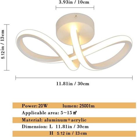Plafonnier LED Moderne, Luminaire Plafonnier Courbé, Éclairage de Plafond pour Salon, Chambre, Cuisine, Salle à Manger - 20W - Blanc - Lumière Chaude 3000K(L29W10) (1/4)