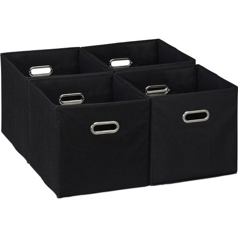 Lot de 4 Boîtes de Rangement, Pliables, Poignées, Polyester, Noir, Pour Étagère (1/5)