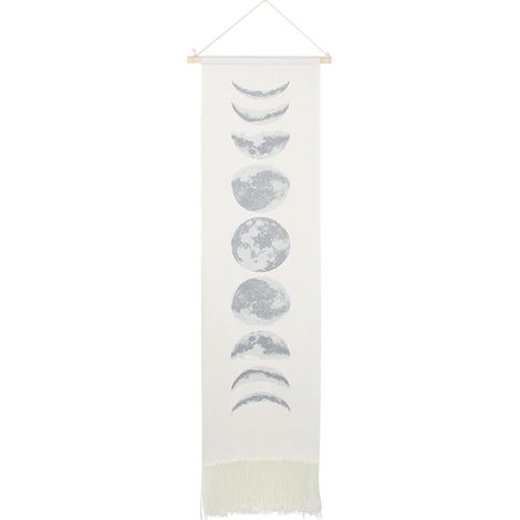 Tenture murale décorative artisanale motif cycles lunaires, décoration intérieure, blanc 46x12 pouces (1/5)