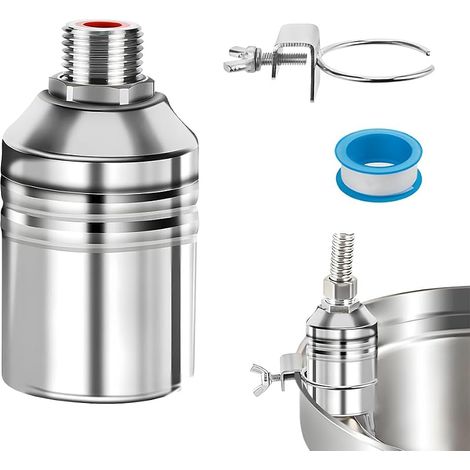 Robinet flotteur pour réservoir d'eau de piscine, 3/4 ", vanne de contrôle automatique du niveau d'eau, en acier inoxydable 304, avec bande d'étanchéité, contrôle automatique du niveau d'eau (1/5)