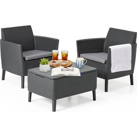 Dmora - Loungeset für draußen Granby, Outdoor-Lounge mit Couchtisch, Terrassenset mit Kissen, 79x67 h76 cm, Anthrazit
