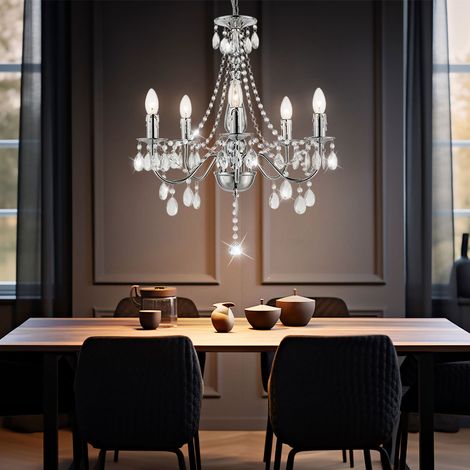 Lampadario a sospensione illuminazione cristalli acrilici decoro chiaro