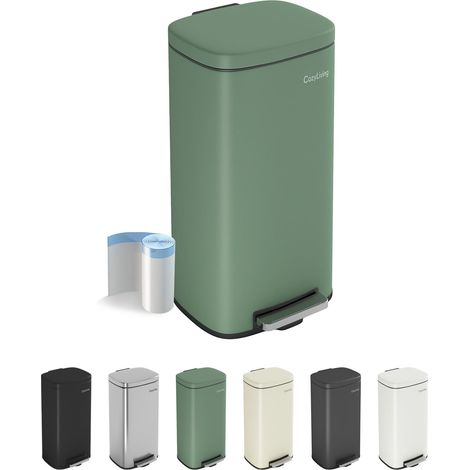 Pedal Kitchen Bin with Soft Close Lid, Step-On Trash Can with Inner Bucket 50L GREEN