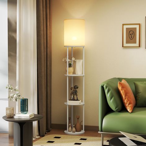 Stehlampe mit Ablagen, 3 Farbtemperaturen und Fernbedienung für Wohnzimmer, Schlafzimmer, Büro, Weiß