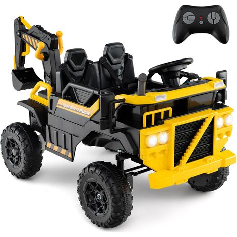 Voiture Enfant Excavatrice Électrique 24V avec Télécommande Camion de Chantier avec Musique Lumières Jouet pour 3 Ans+ Jaune (1/2)