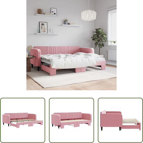 Lit gigogne - Lit de jour avec gigogne sans matelas rose 80x200 cm (1/5)