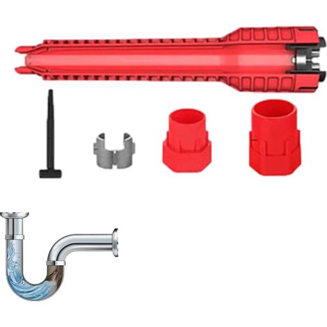 Clé de Plombier Multifonction 8 en 1 avec des Têtes Remplaçables Clé Lavabo, Évier et Robinet pour Espaces Restreints pour Réparation de Canalisations Lavabo Cuisine Salle de Bain Intérieur (1/5)