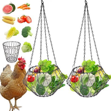 2-Piece Poultry Feeder, Foldable Stainless Steel, Adjustable Hanging Basket, for Chicken, Duck, Rabbit, Outdoor Use (1/5)