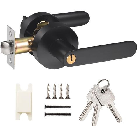 (Noir)Poignée de Porte à Levier, Serrure de Poignée de Levier de Porte, Serrure de Porte d'Entrée à Clé, Poignée de Porte Intérieure avec Serrure (1/4)