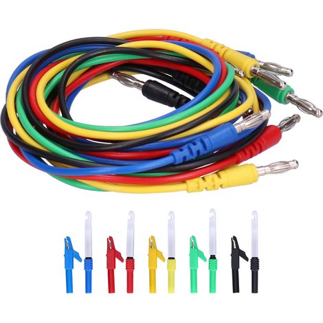 Lot de câbles de test banane 4mm 1 mètre, fil électrique avec pince crocodile et sonde (1/5)