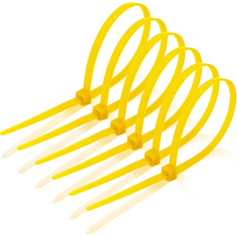 Lot de 100 serre-câbles - Jaune - 200 mm x 2,5 mm - En nylon - Haute résistance à la traction - Petits serre-câbles - Auto-bloquants - Robustes et résistants aux intempéries (1/5)