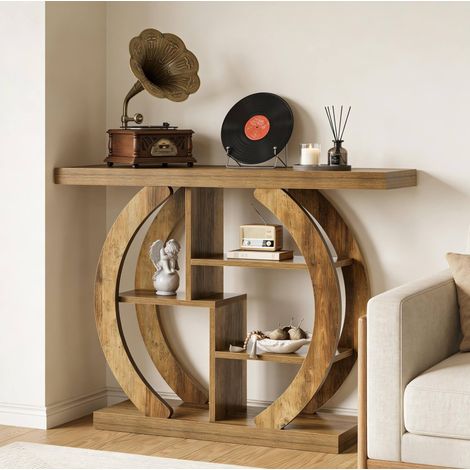 Console en bois marron de 108 cm avec 4 étagères OKWISH (1/5)