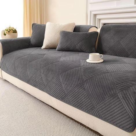 Housse de canapé épaisse antidérapante 4 places, protection de meuble 90x90 cm, housse de canapé gris foncé pour canapé épais (1/5)