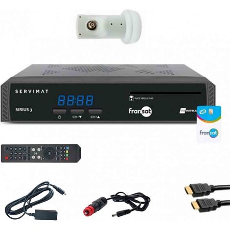 Pack SERVIMAT Récepteur TV Satellite HD + carte Fransat + Câble HDMI + Câble 12V + Déport IR + LNB Single (1/7)