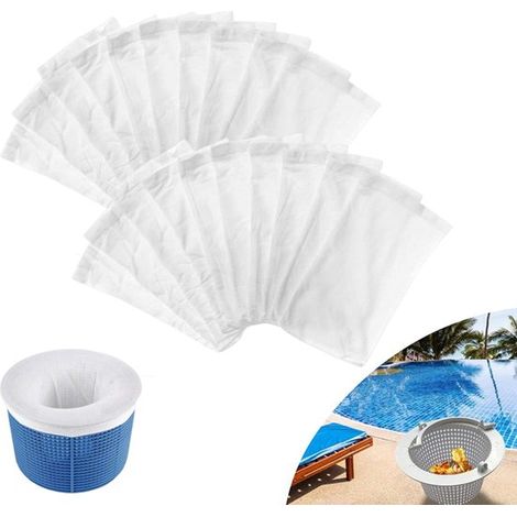 Lot de 20 sacs filtrants pour piscine hors-sol - Élastiques - Réutilisables - Blanc (1/5)