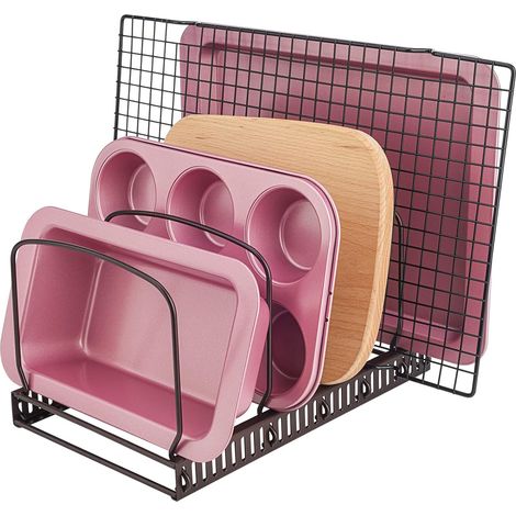 Support pour Plats de Four, Plateaux et Planches à Découper Egouttoir en Métal pour Plaques de Pâtisserie Range Couvercle Compact pour Placard Rangement Cuisine Peu Encombrant pour Ustensiles (1/5)