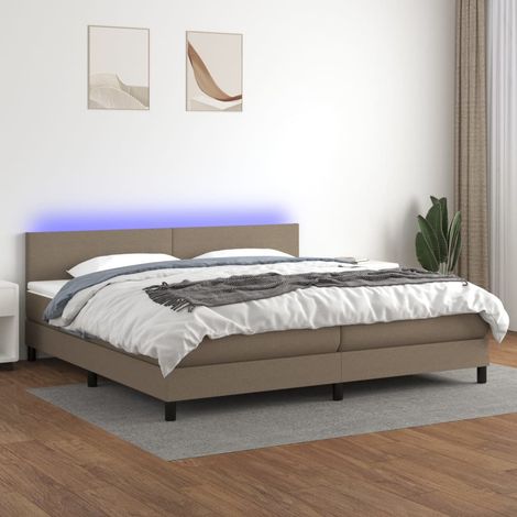 Sommier tapissier et matelas et LED - Sommier pour Adulte et Enfant - Taupe 200x200 cm Tissu BV425194 - BonneVie (1/5)