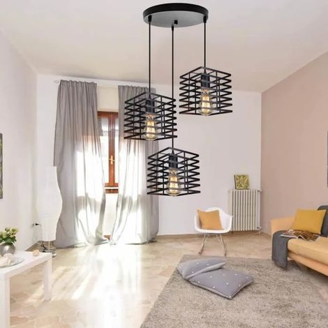 3 Lustres Suspensions en Géométrie Industrielle Lampe Suspension Vintage Fer Forge pour Salon Chambre Cafe Bar (1/4)