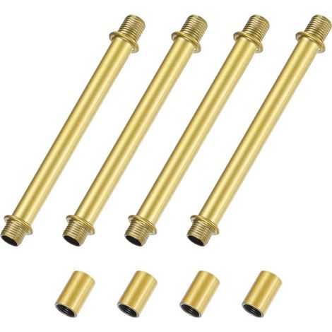 4-Set Kit De Tiges De Lampe Droites, 120mm (4.72") Longue Tige Filetee Double Extremite M10 Avec Ecrous A Manchon Pour Lampes De Table/Lustres, Pieces De Remplacement [Ton Or] (1/5)