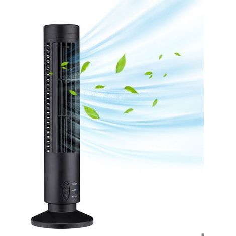 Leiser Turmventilator – 2 Geschwindigkeitsstufen – Rotorblattloser Turmventilator – Tragbarer USB-Standventilator – Schwarz (1/5)