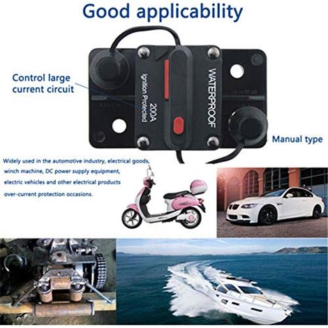 Interruttore automatico per auto impermeabile 200A 12V-48V DC con portafusibile a ripristino manuale per auto, barca (200A) (1/4)