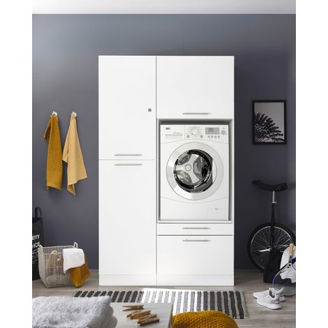 Mobile per lavatrice, mobile per asciugatrice, mobile alto, 117 cm bianco, Clara Respecta (1/5)