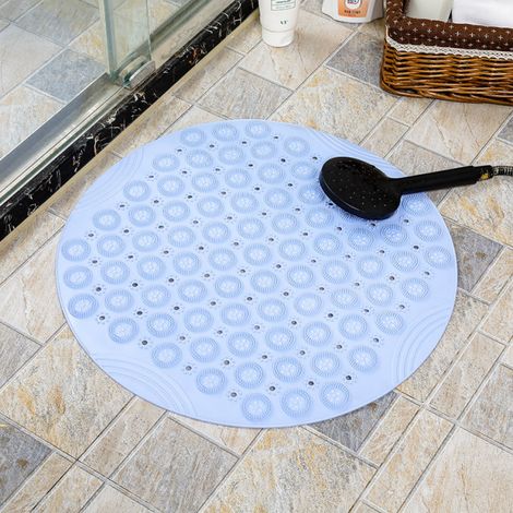 Alfombrilla de baño de PVC redonda para masajes, antideslizante, antibacteriana, lavable a máquina, con orificio de drenaje y ventosa, color azul, 55 x 55 cm (1/5)