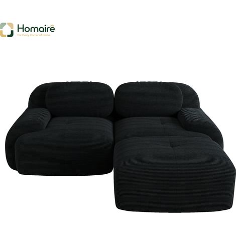 Canapé modulable en velours côtelé noir avec accoudoirs 208 x 178 x 75 cm HOMAIRE (1/4)