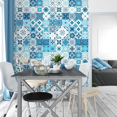 Sticker Mural Carrelage adhésif Cuisine Salle de Bain - 30 STICKERS CARRELAGES AZULEJOS GAUDENCIA - 30stickers10x10cm (1/5)