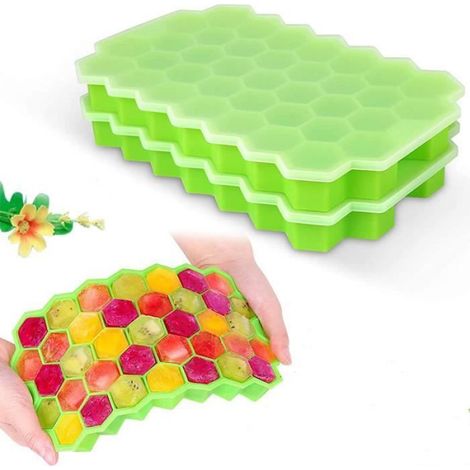 Moules à glaçons - - Silicone - Couleur Vert - Forme Hexagonale - Avec Couvercle (1/4)